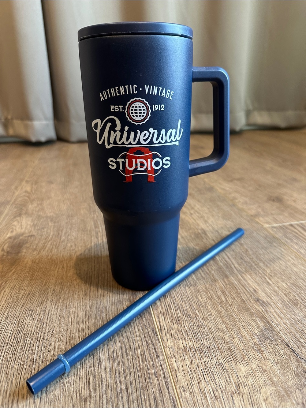 Universal Navy and Red Insulated Travel Mug with Handle